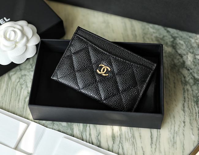 Chanel Classic Card Holder Caviar Black Gold 11x7.5cm - 1