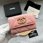 Chanel 19 Flap Card Holder Pink Lambskin 11*8.5*3CM - 1