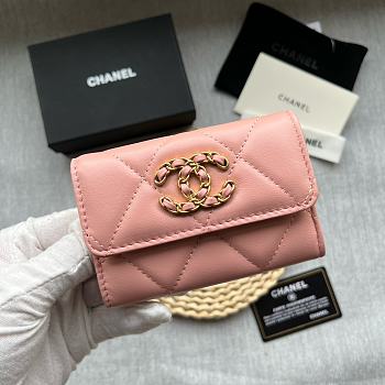 Chanel 19 Flap Card Holder Pink Lambskin 11*8.5*3CM