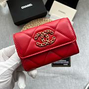 Chanel 19 Flap Card Holder Red Lambskin 11*8.5*3CM - 1