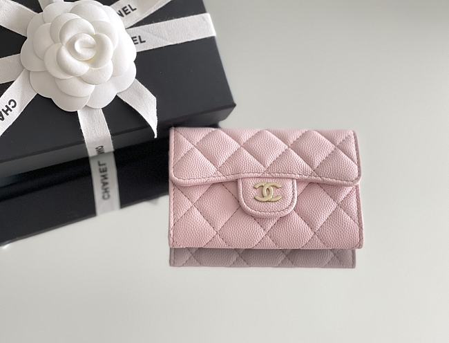 Chanel Classic Card Holder Calfskin Pink Gold 11*8.5*3 - 1