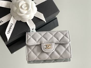 Chanel Classic Card Holder Calfskin Grey Gold 11*8.5*3