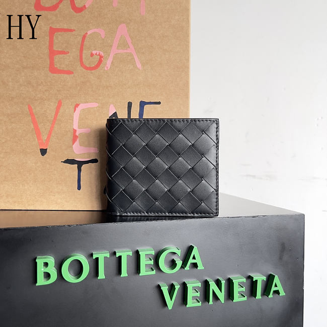 Bottega Veneta Intrecciato Bi-Fold Wallet Black 11*9.5*1cm - 1