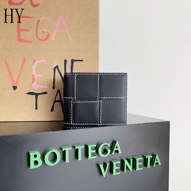 Bottega Veneta Cassette Bi-Fold Wallet Urban Black 10.5*8.8*2.5cm - 1