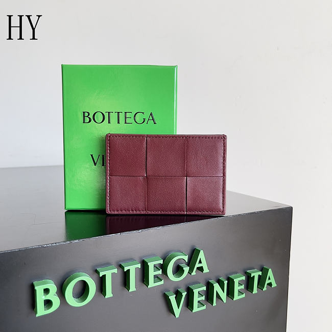 	 Bottega Veneta Cassette Credit Card Case Burgendy 11x7x0.5cm - 1