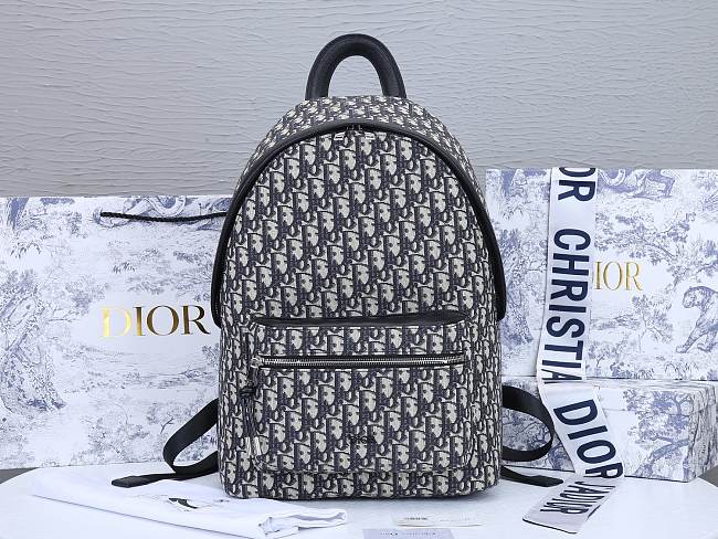 Dior Blue Dior Oblique Canvas Backpack Grey 30×40×15cm - 1