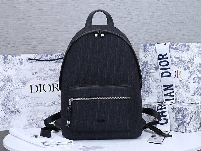 Dior Blue Dior Oblique Canvas Backpack Black 30×40×15cm - 1