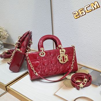 Dior Lady D-Joy Bag Patent Red 26*6*14cm