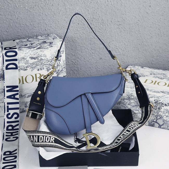 Dior Saddle Bag with Embroidered Strap Blue 25.5*20*6.5cm - 1