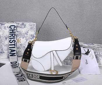 Dior Saddle Bag with Embroidered Strap White 25.5*20*6.5cm