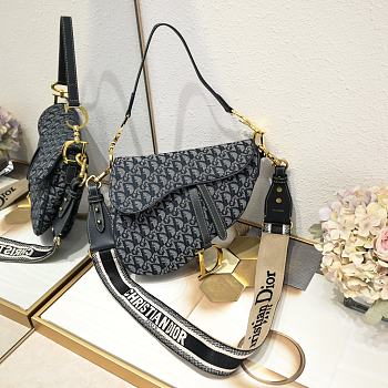 Dior Saddle Bag with Embroidered Strap Grey Oblique 25.5*20*6.5cm