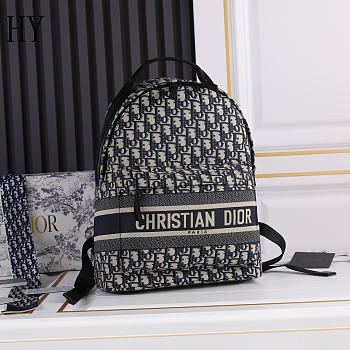 Dior Trotter Canvas Backpack Black Navy 35x15x42cm