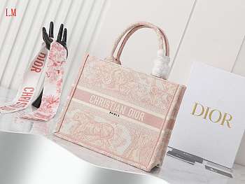 Dior Book Tote Pink Toile De Jouy Embroidery 26.5 x 21x14 cm