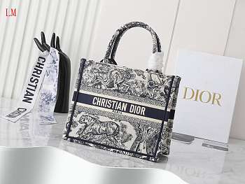 Dior Book Tote Black Toile De Jouy Embroidery 26.5 x 21x14 cm