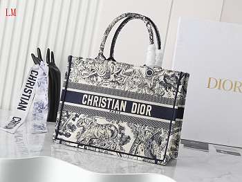 Dior Book Tote Black Toile De Jouy Embroidery 36 x 27.5x16.8 cm