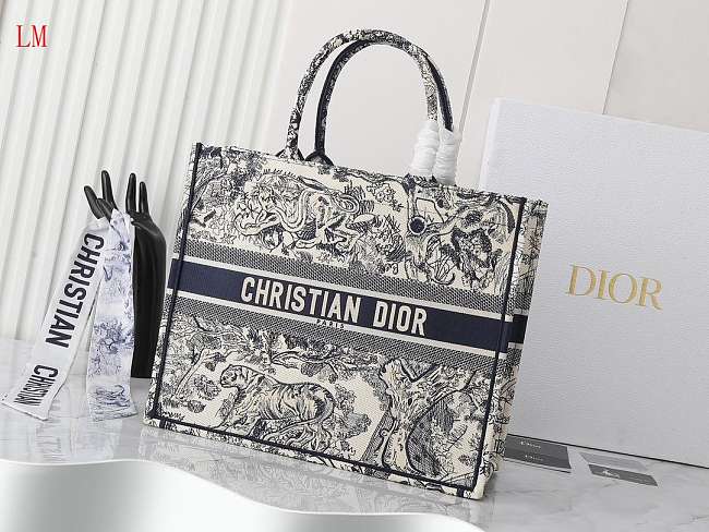 Dior Book Tote Black Toile De Jouy Embroidery 42 x 35x18.5 cm - 1