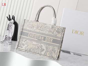 Dior Book Tote Grey Toile De Jouy Embroidery 36 x 27.5x16.8 cm