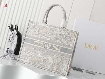 Dior Book Tote Grey Toile De Jouy Embroidery 42 x 35x18.5 cm