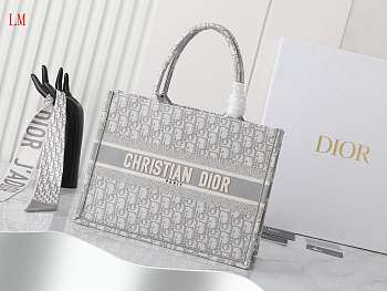 Dior Book Tote Grey Oblique Embroidery 36 x 27.5x16.8 cm