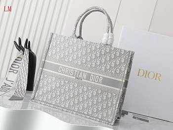 Dior Book Tote Grey Oblique Embroidery 42 x 35x18.5 cm