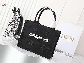 Dior Book Tote Black Toile de Jouy Soleil Macramé Embroidery 26.5 x 21x14 cm