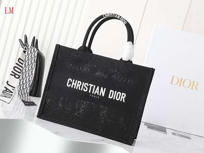 Dior Book Tote Black Toile de Jouy Soleil Macramé Embroidery 36 x 27.5x16.8 cm - 1