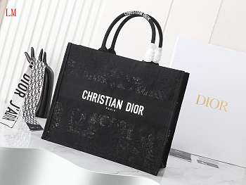 Dior Book Tote Black Toile de Jouy Soleil Macramé Embroidery 42 x 35x18.5 cm