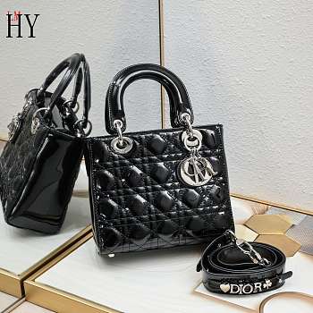 Lady Dior Patent Black Silver 20cm