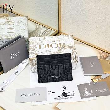  Dior Freesia Card Holder Black Oblique 10.5x7.5x1cm