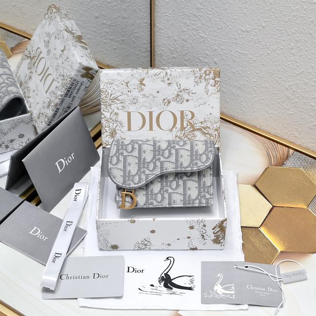 Dior Saddle Bloom Card Holder Gray Oblique 10.5x7x3cm - 1