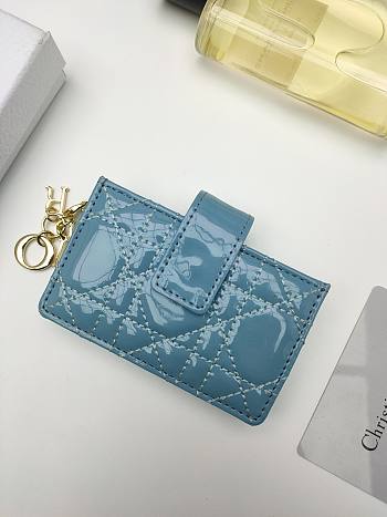 Lady Dior Jasmine Card Holder Patent Blue 10.5*6*3cm