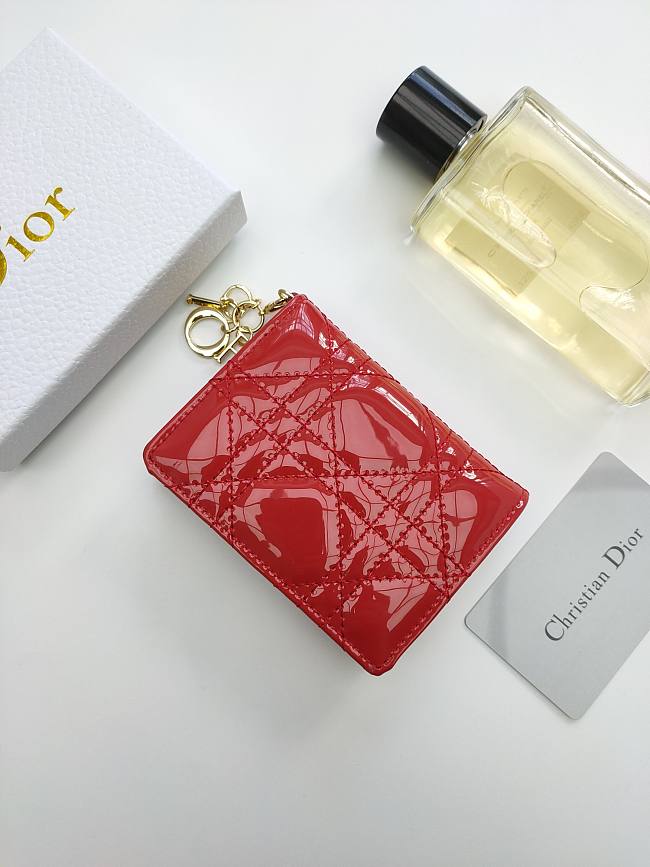 Lady Dior Bloom Card Holder Patent Red 10.5*7.5*2.5cm - 1