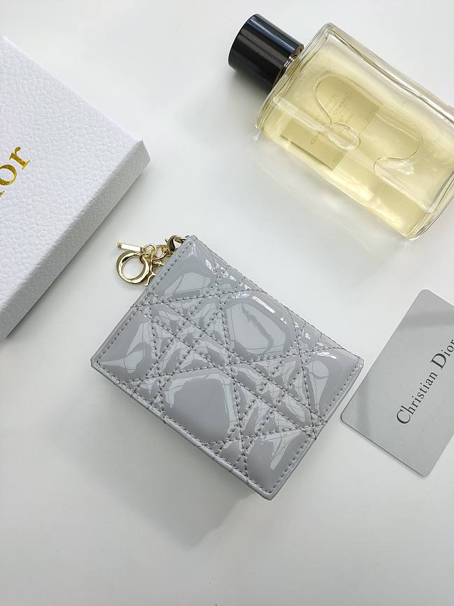 Lady Dior Bloom Card Holder Patent Grey 10.5*7.5*2.5cm - 1