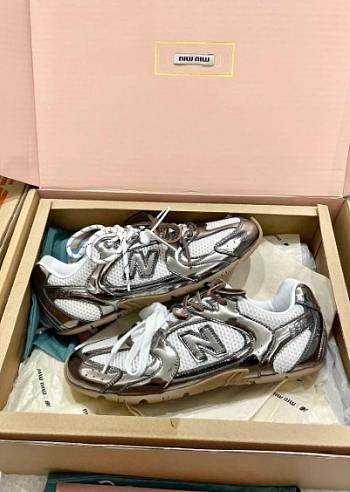 New Balance X Miu Miu 530 SL metallic leather and mesh sneakers 5E165E_3L90_F0118_F_BD05