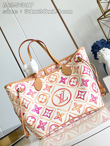 LV Neverfull medium handbag Monogram Tiles canvas size 31 x 28 x 14 cm