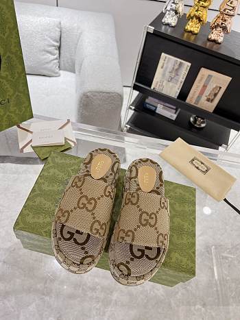 Gucci thick-soled classic big GG embroidered canvas slippers