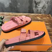 Hermes H-shaped Velcro flat sandals pink - 6