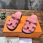Hermes H-shaped Velcro flat sandals pink - 5