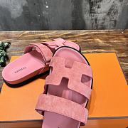 Hermes H-shaped Velcro flat sandals pink - 4
