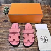 Hermes H-shaped Velcro flat sandals pink - 3