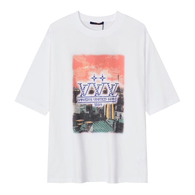 LV Embellished Graphic Cotton T-Shirt 1AHCKM  - 1