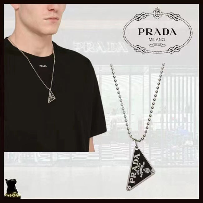 Prada black enamel triangle pendant - 1