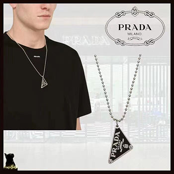 Prada black enamel triangle pendant