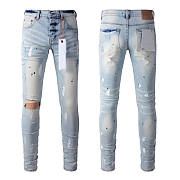 Men PURPLE JEANS with denim holes - 2
