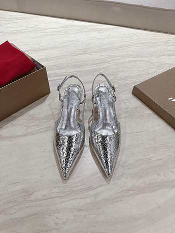 Louboutin silver  pointed toe strap high-heeled shoes