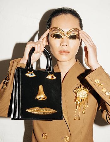 Schiaparelli leather black bag size 20*19*9cm  - buy 1 get 1 free labubu 