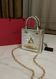Schiaparelli leather silver bag size 20*19*9cm - buy 1 get 1 free Labubu - 2