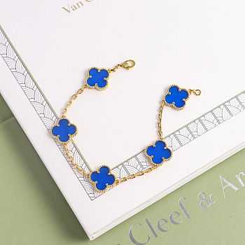 Vca Van Cleef & Arpels natural blue agate five-flower bracelet full box