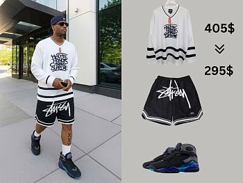 Outfit Air Jordan 8 Retro Aqua , Stussy short and T shirt
