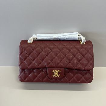 Chanel 255 Medium Classic Flap Bag in Caviar - Burgundy - Size: 25.5x14x7cm